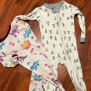 Two Burt's Bees Baby Baby Pajamas Organic Cotton One-Piece Jumpsuit Zip Front